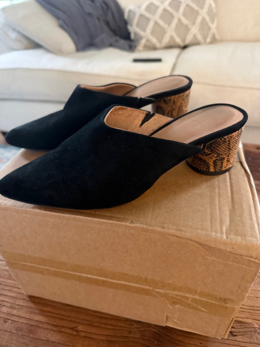 Anthropologie Black Pointed-Toe Mule Heels - Women Shoes
